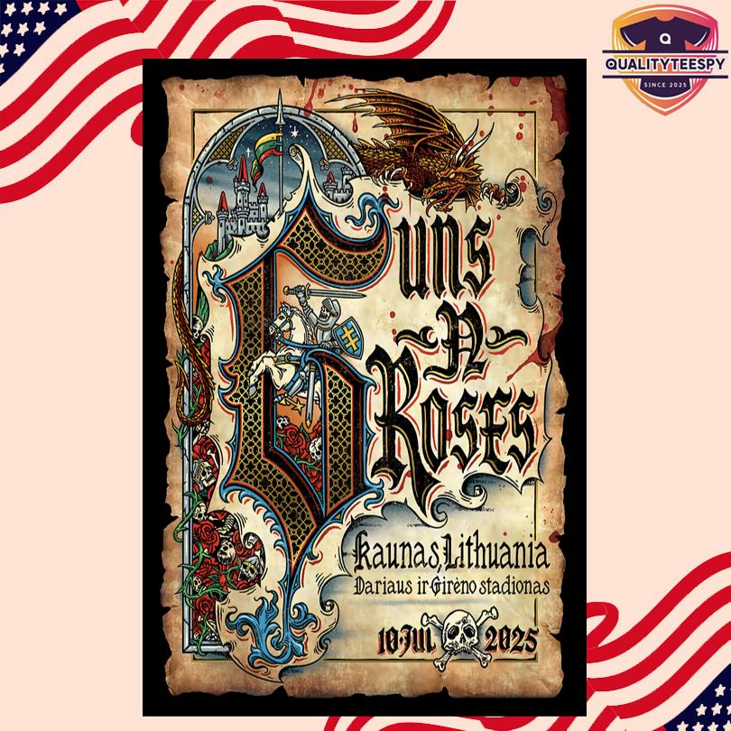 Guns N\' Roses Jul 10 2025 Darius and Girėnas Stadium. Kaunas, LT Concert Poster
